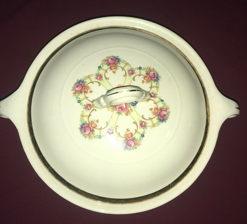 Vintage 1940s American Limoges Vegetable Serving Bowl & Lid 22K Gold Fortune - Foto 9 di 12