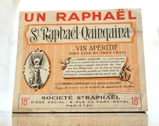 St Raphael Quinquina Societe Straphael Wine Aperit Paris France Bottle Label Vtg