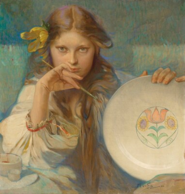 Girl with a Plate : 1920 : Alphonse Mucha : Archival Quality Art Print
