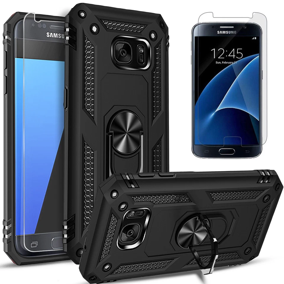 For Samsung Galaxy S7 Case Phone Cover Ring Kickstand + Tempered Glass Protector - Image 4 of 4