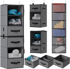 6-Shelf 3 Drawers Hanging Closet Organizer Multi-Compartment Storage For Clothes