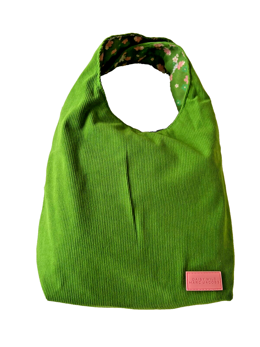 Marc Jacobs Daisy Wild Green Corduroy Tie Top Pouch Floral Liner