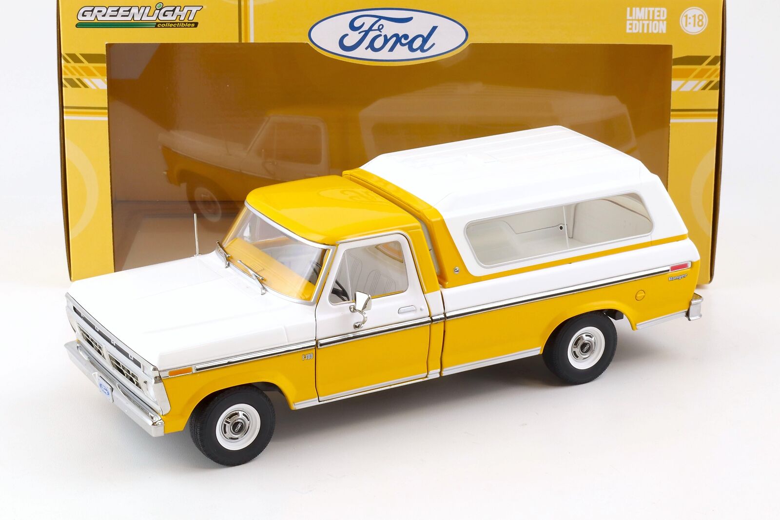 118 Greenlight 1976 Ford F-100 Pick Up with removable Hardtop white yellow