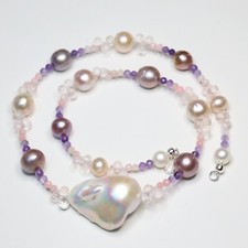 collier argent perle de culture d'eau douce pierre précieuse fine améthyste 2087