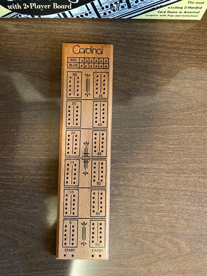 Vintage Cardinal Wood Cribbage Board with 6 Pegs and Box - 2 Player, No 61 - Image 2 of 4