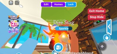 NEON FLY RIDE DIRE STAG! RARE PET! EXTRA BONUS! LEGENDARY PET! VERY ...