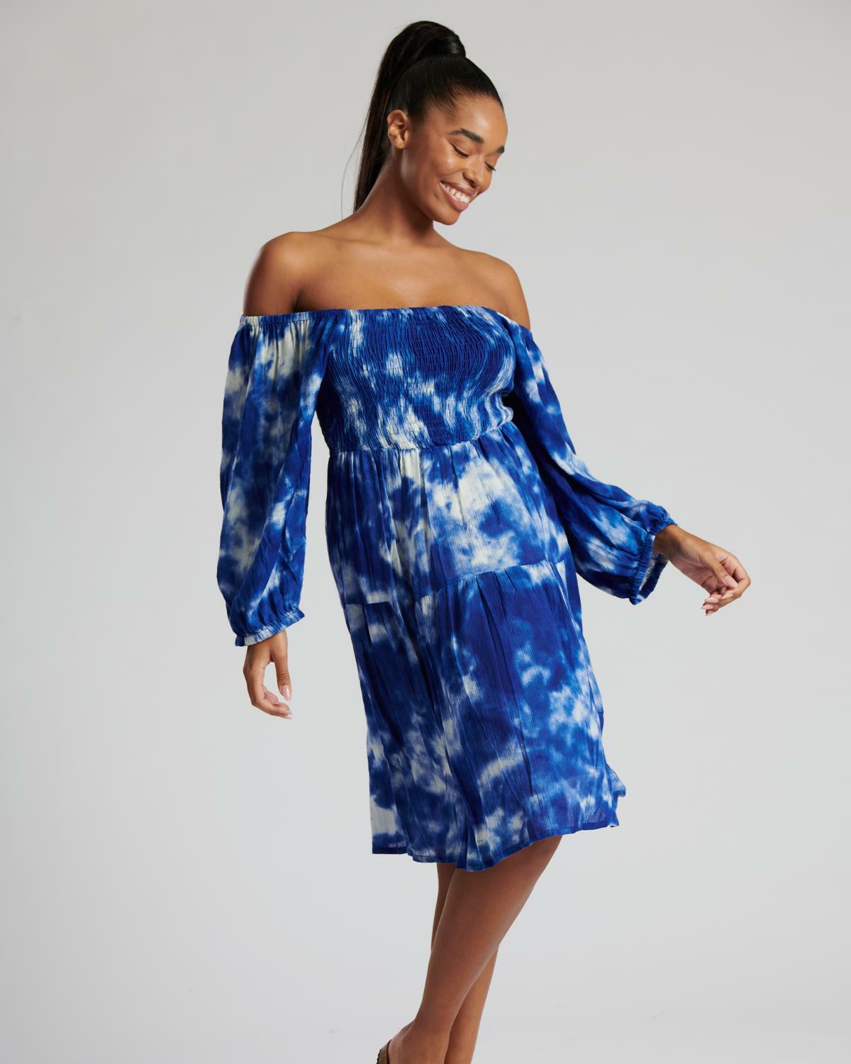 Bardot Neckline Summer Dress Ladies Tie 