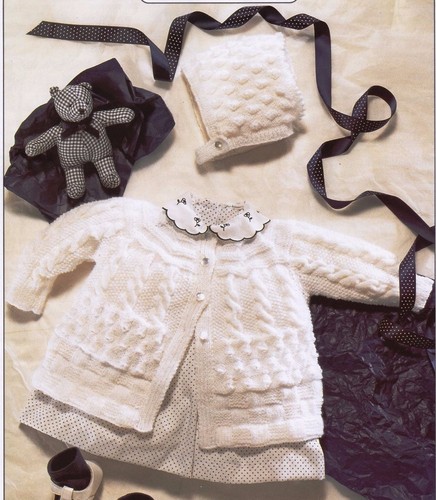 NEUGEBORENE~BABYS~STRICKJACKEN~HAUBE~ZOPFMUSTER~4-FÄDIG~STRICKMUSTER~GR. 14-20" U24)