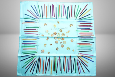 Unused HERMES Carre 90 Silk Scarf 'A Vos Crayons' Light Blue Japan