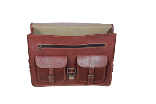 Men's 18" Goat Leather Messenger Real Satchel Bag Genuine Laptop Brown Briefcase - Picture 9 of 14