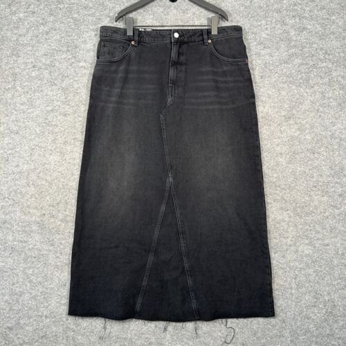 Monki Skirt Womens UK 18 EU 46 Black 100% Cotton Freyed Hem Denim Maxi Long NEW - Picture 1 of 10