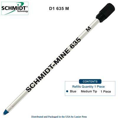 1 X - Schmidt 635 Mini D1 Ball Pen Refill - with Plastic Refill Holder, Blue