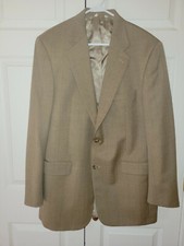 Men Grant Thomas Tan Brown Peach Windowpane Wool Jacket Blazer Size 43 L
