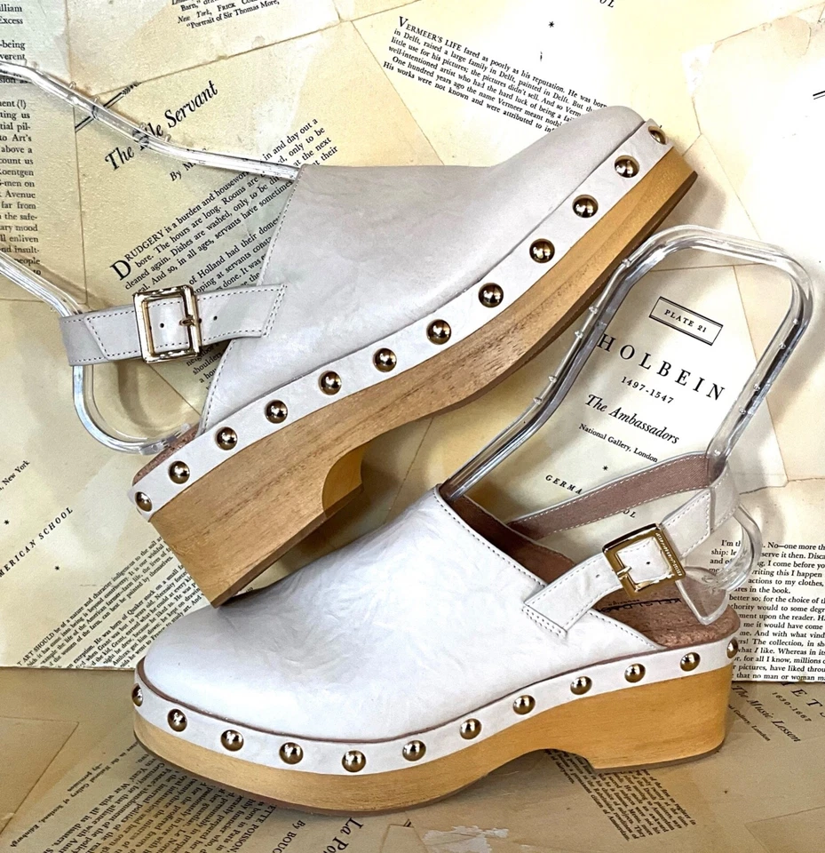 Zueco Anthropologie Kelsi Dagger Brooklyn Warehouse marfil cuero arrugado 10 NUEVO Foto 4 de 4