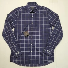 $165 New SCOTT BARBER Box Check Casual Button Shirt MEDIUM M Navy Blue White