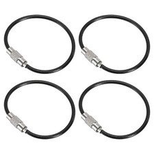 4.3" Length Wire Keychain Cable, 4 Pack Stainless Steel Key Ring Loop, Black