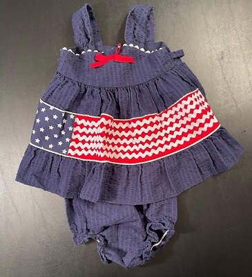 RARE, TOO! PATRIOTIC 4TH OF JULY SUNDRESS & DIAPER COVER BABY GIRL SIZE 3 MONTHS