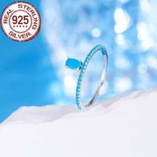 Women Chic 925 Sterling Silver Blue Turquoise Rings Cubic Zircon Costume Jewelry
