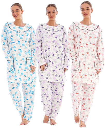 Ladies Pyjama Set Floral Long Sleeve Button Pockets Thermal Warm Soft  Loungewear | eBay
