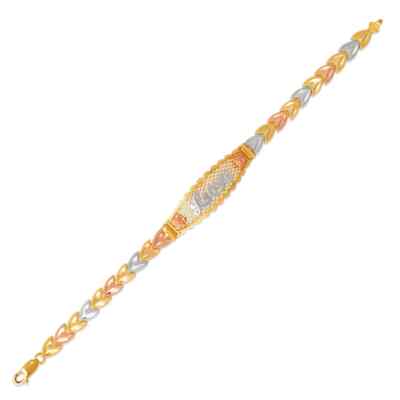 14K Tri Color Gold Faceted Diamond Cut Love ID Bracelet 6mm / 12mm 7'' Chain