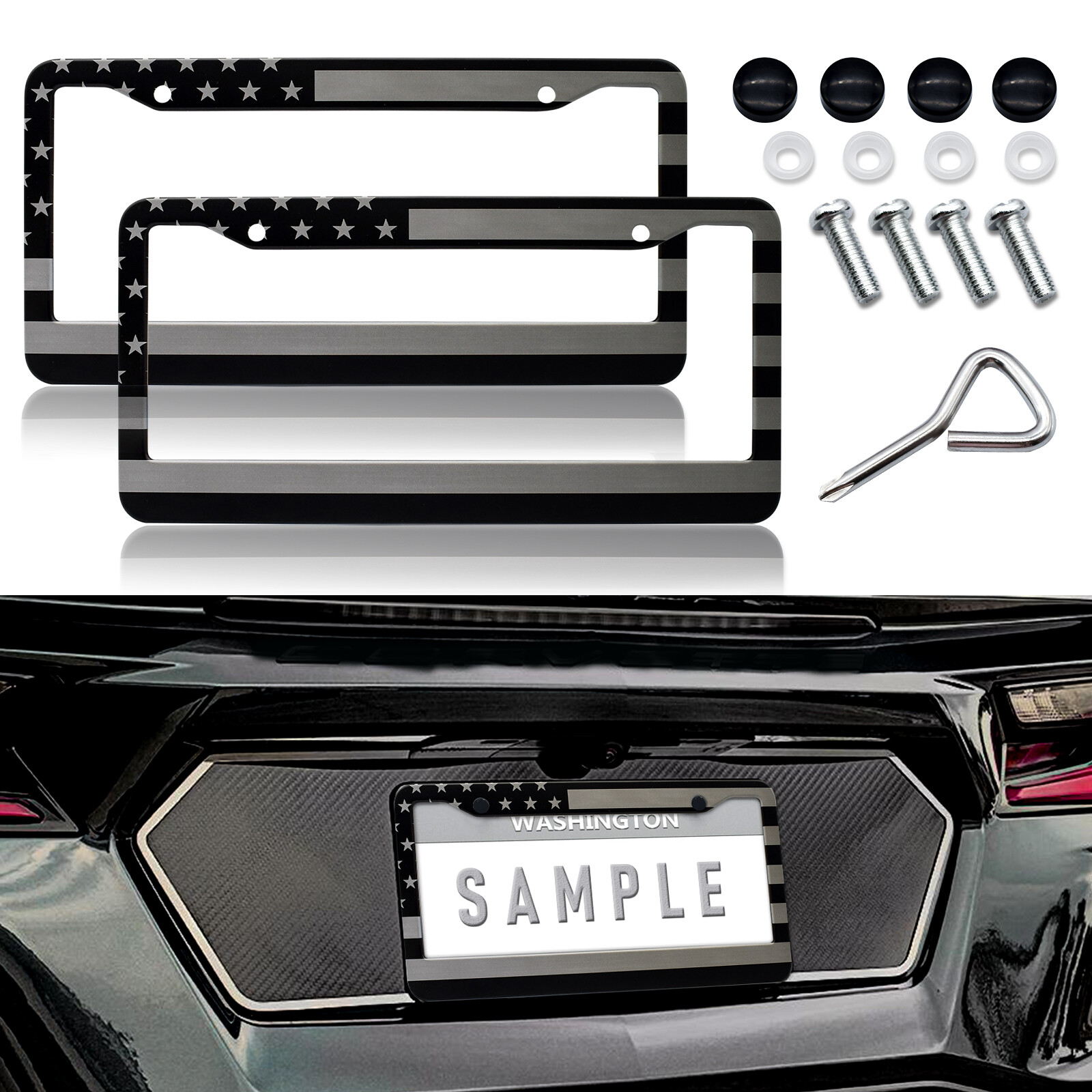 For Chevrolet Accessory Car SUV US Flag Front Rear Patriotic License Plate Frame