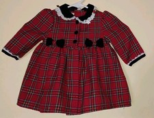 Vintage Baby Girls Red Plaid Tartan Dress  Jacket Christmas Holidays 12M