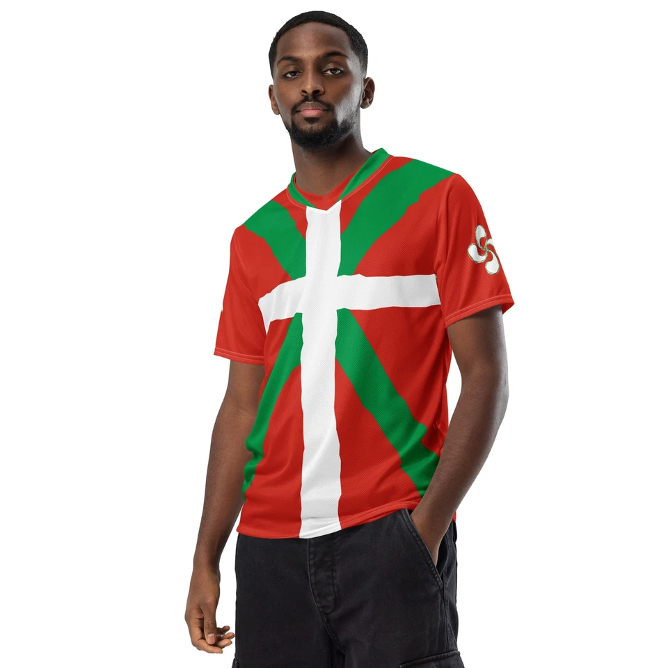 Basque Country Ikurriña Flag Unisex Soccer Jersey, Eco Friendly - Image 4 of 4