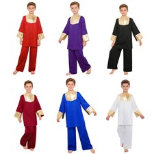 Kids Boys Outfit Gown Costume Robe Dancewear Metallic Sets Zipper Praise Satin