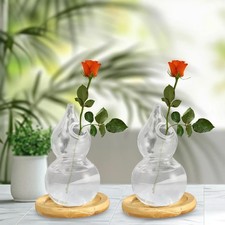 2x vasi in vetro per terrari, decorativi, eleganti, fatti a mano, con base, per