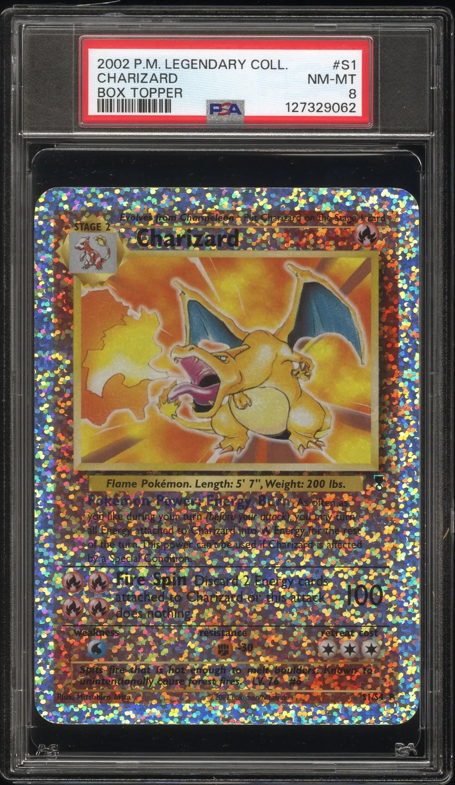 Charizard Reverse Holo #S1 2002 Pokemon Legendary Collection Box Topper PSA 8