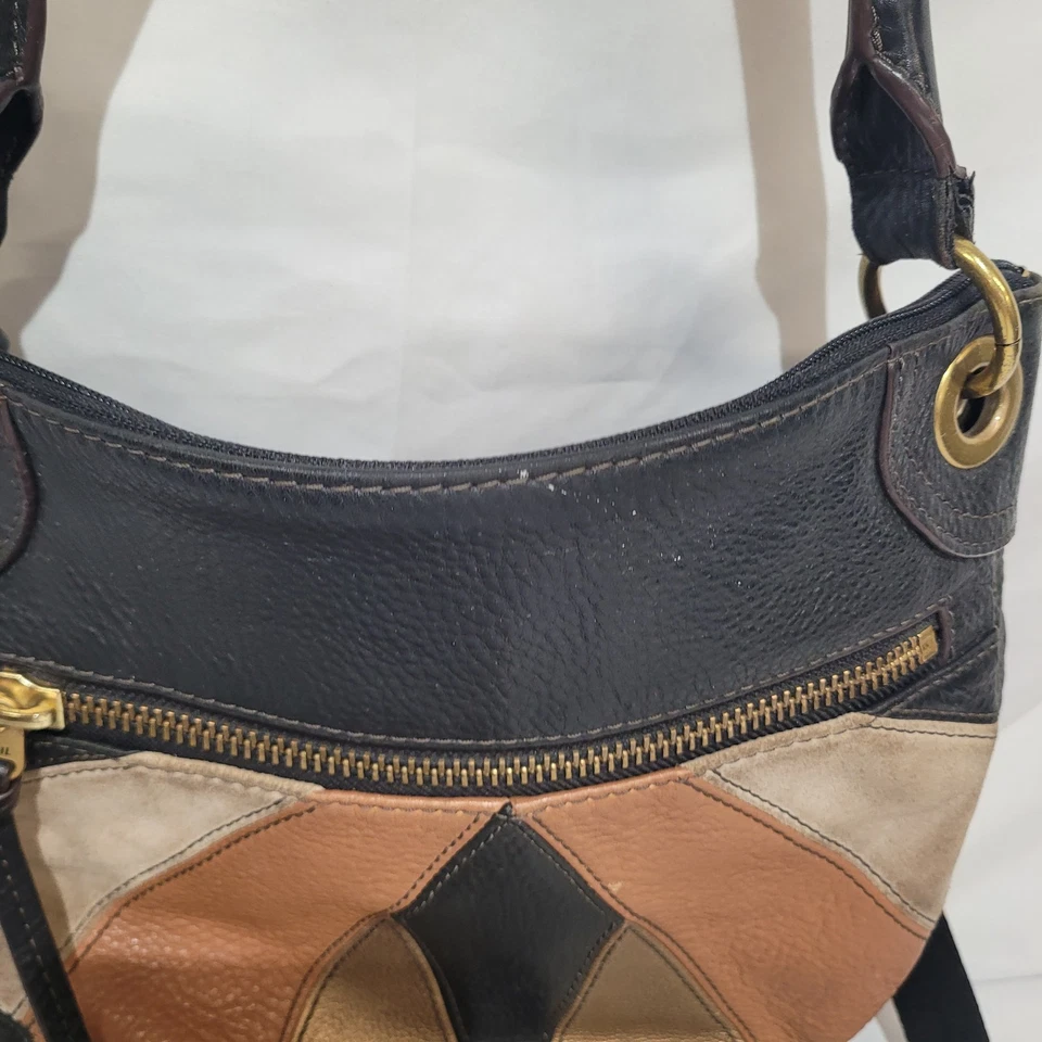 OSSIL KARLI черный коричневый желтовато-коричневый цвет блок кожи сумочка через плечо Hobo сумка - Изображение 3 из 4