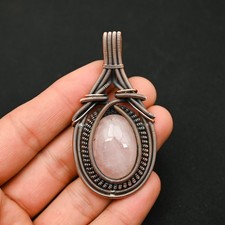 Rose Quartz Gemstone Copper Wire Wrapped Handmade Pendant Jewelry Gift For Her