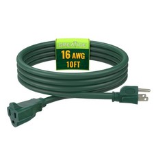 Indoor Outdoor Extension Cord 10 FT, 16/3 SJTW Weatherproof Green Electrical ...