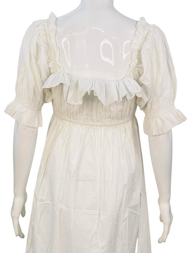 Doen Blanc Femmes Solide Coton Œillet Brodé à Volants Plissé Midi Robe XXS - Photo 11 sur 14