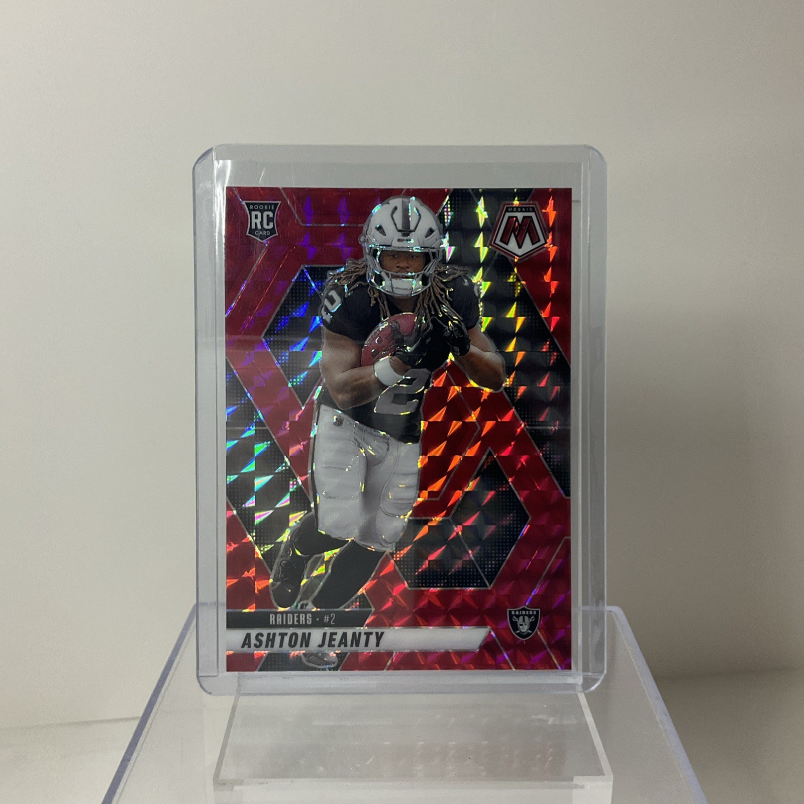 2025 Panini Mosaic- Ashton Jeanty (RC) RED MOSAIC PRIZM #345, LV Raiders