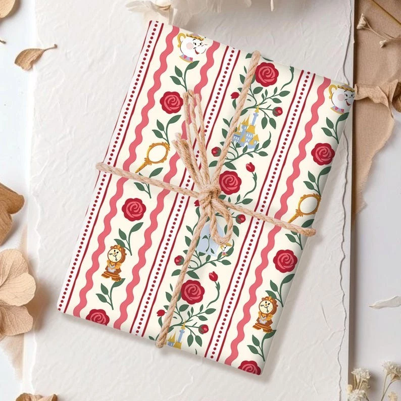Beauty and the Beast Enchanted Rose Wrapping Paper, Princess Belle Gift Wrap - Image 2 of 4