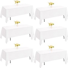 JALANCY 6 Pack Rectangle White Table Cloth Bulk Washable Polyester Table Cover f