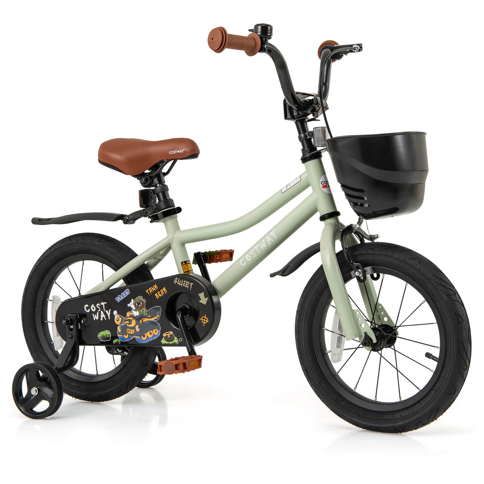 14" Kid&rsquo;s Bike with Training Wheels Adjustable Handlebar &