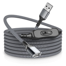 USB Extension Cable with On Off Switch Type A Male to Female Braided 6.6FT Grey