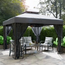 Metal Gazebo With Side Nets - Showerproof Sun Shade Grey Canopy, 3x3m (10x10ft)