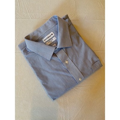 Saddlebred Big Easy Care Striped Blue White Button Down Dress Shirt 2XL