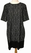 The Limited Lace Overlay Shift Dress Black White Stripe With Gold Thread Size PL