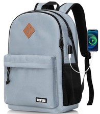 17.3 Inch Laptop Backpack USB Charger Casual School Bookbag Grey Womens Mens