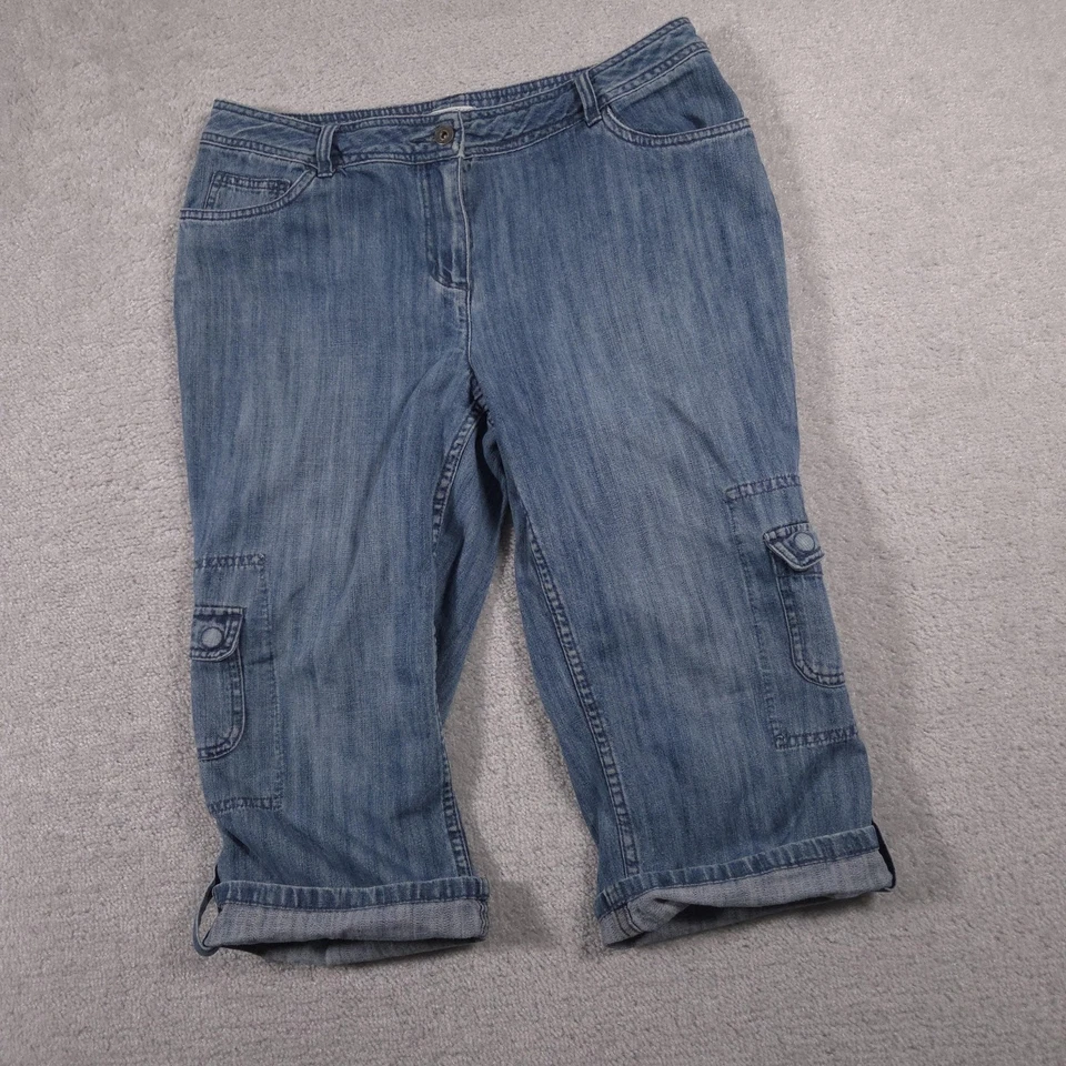 Pantalones de mezclilla Christopher & Banks cargo capri para mujer 12 bolsillos utilitarios informales Foto 2 de 4
