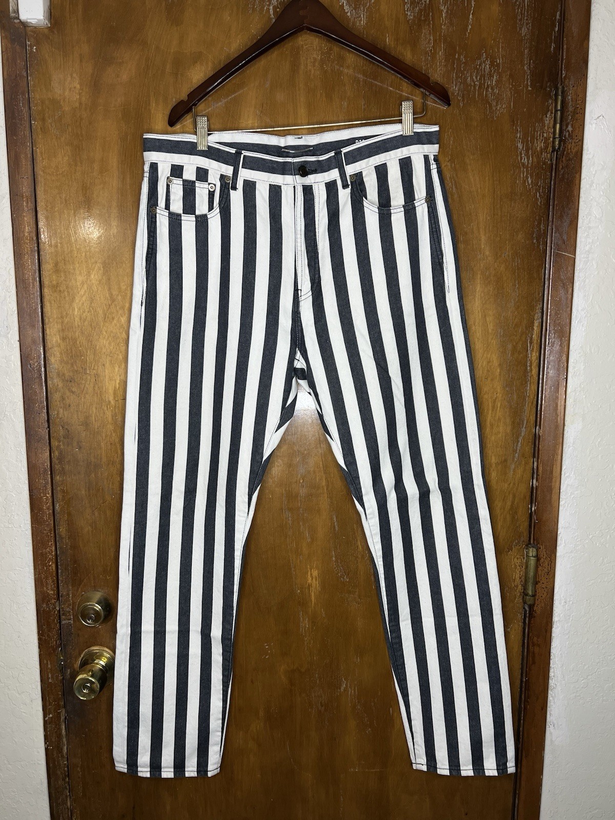 Jeans Saint Laurent uomo D20 gamba dritta taglia 34 bianco nero a righe vita media