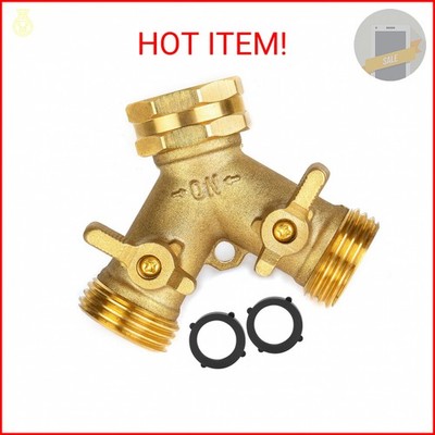 Garden Hose Splitter 2 Way Heavy Duty, Brass Faucet Adapter With Long Handle For