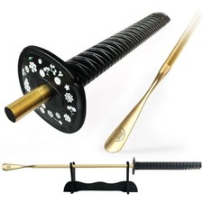 Samurai Sword Style 35" Brass Shoe Horn Set, 5PCS long and short Golden color