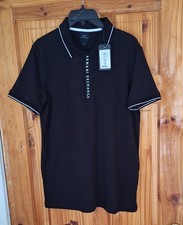 BRAND NEW * AX ARMANI EXCHANGE * BLACK POLO SHIRT (HIDDEN 1/4 ZIP) Med (RRP £75)