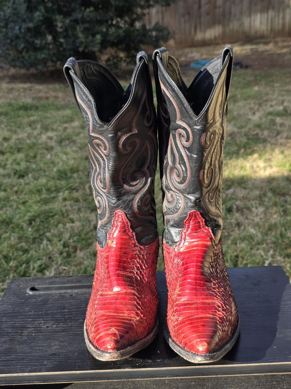 Tony Lama Vintage Ruby Red Natural Python Western… - image 5