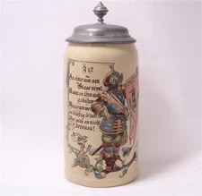 Antique Mettlach V&B Beer Stein #1526/599 PUG Landsknecht in Tavern 1 L. c.1885